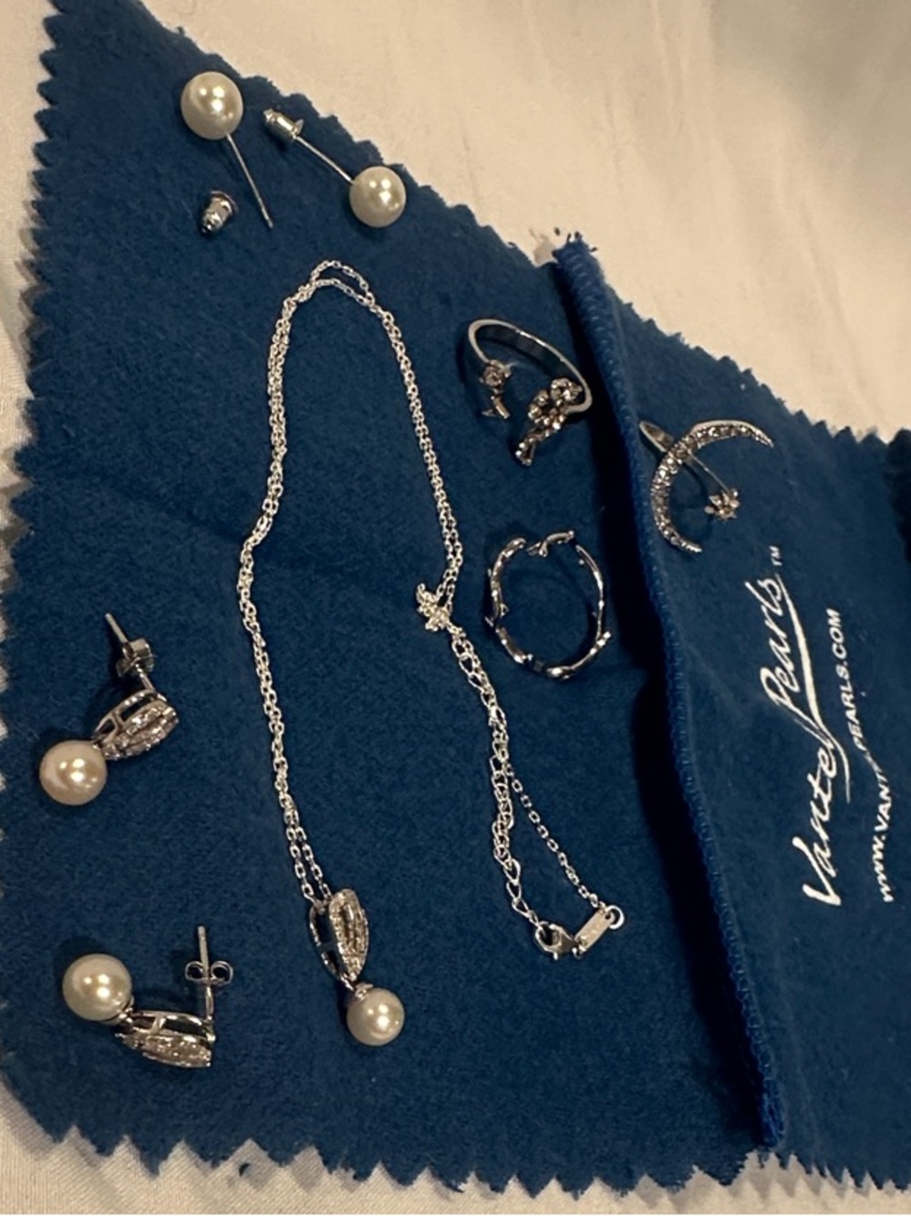 Pearl and Silver 20” Necklace & Earring Set - White Pearls on Silver